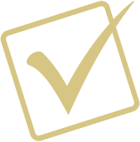 A gold check mark inside a gold square box, symbolizing completion, approval, or correctness, on a transparent background.