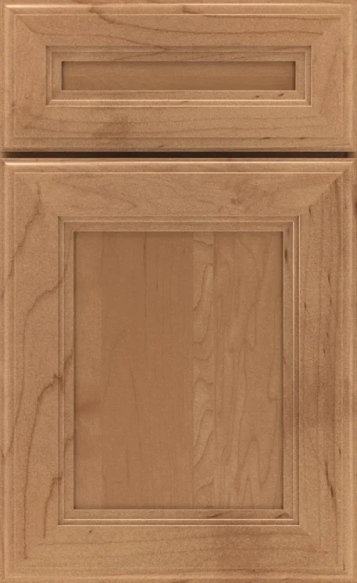 Medium tone natural wood shaker cabinet door front design sample.
