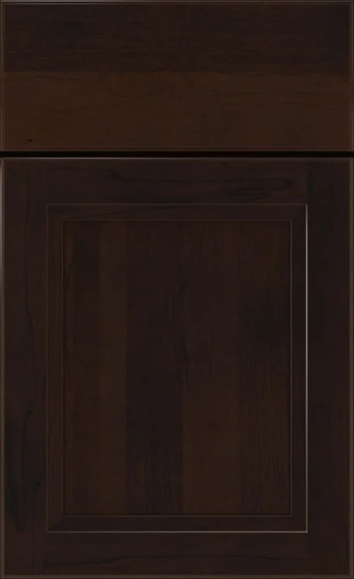 Rich dark espresso wood kitchen cabinet door front display tile.
