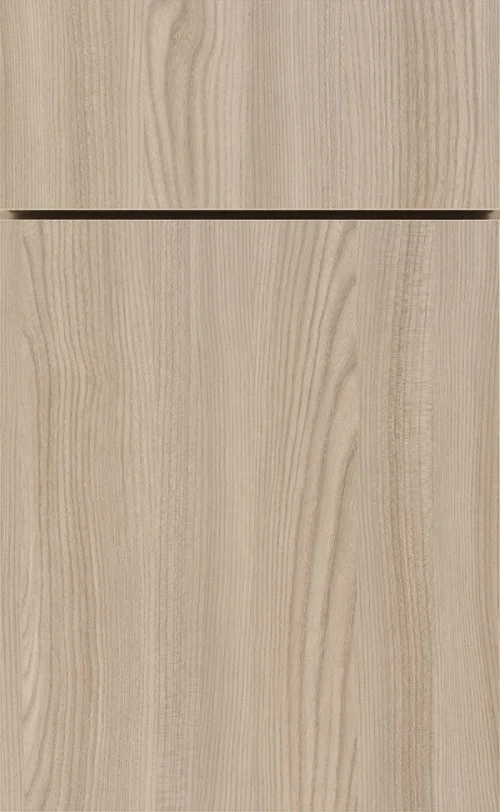 Modern minimalist light ash wood flat panel cabinet door front.