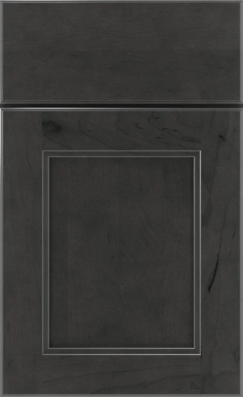 Charcoal gray stained wood cabinet door panel showing visible grain texture.