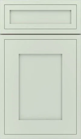 Modern shaker style cabinet door sample in light sage green.