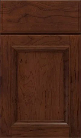 Traditional cherry wood raised-panel kitchen cabinet door front sample.