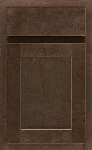Rich dark brown shaker cabinet door front material sample.