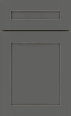 Gray shaker-style cabinet door with a rectangular panel design and a horizontal drawer front above the main door panel.