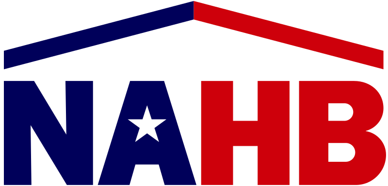 NAHB logo with NA in blue, a star inside the A, and HB in red. A stylized roof shape in blue and red spans above the letters.