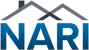 Blue gradient letters spelling NARI are topped with a gray roof graphic, resembling a house. The design gives the impression of a home-related organization or business.
