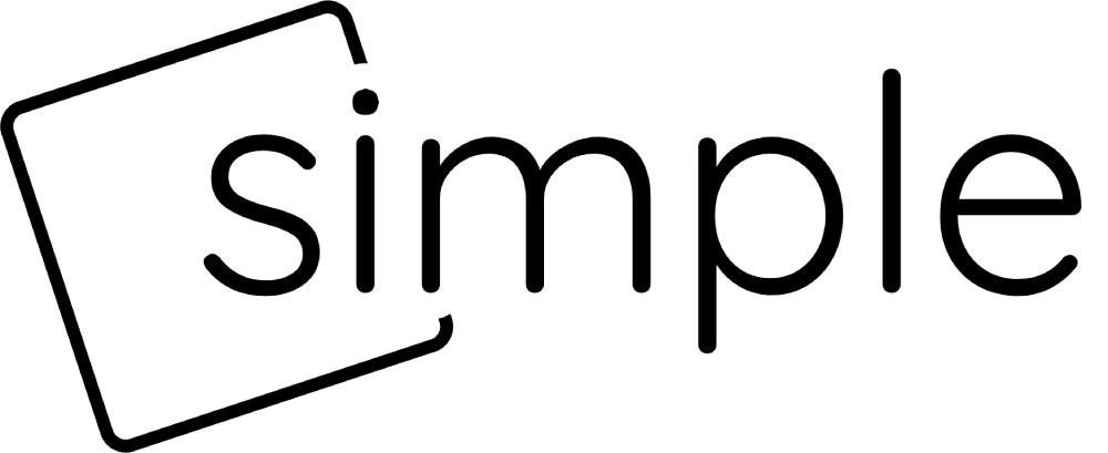 The word simple is written in bold, lowercase black letters with a thick white outline, on a transparent background.