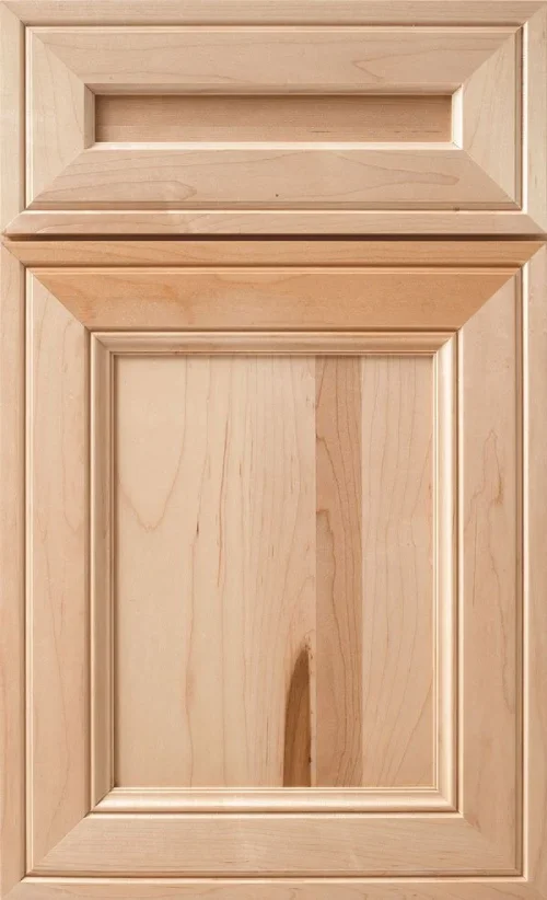 Classic raised panel cabinet door sample in light natural wood grain.