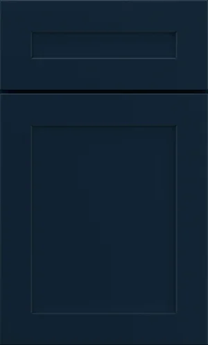 A straight-on close-up sample of a solid dark navy blue cabinet door.