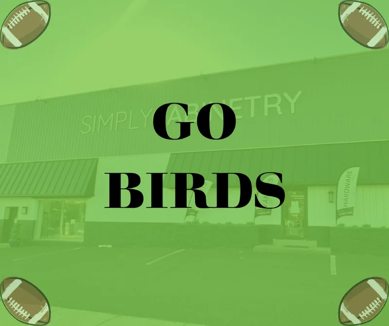 Green background graphic with Go Birds text overlaying a storefront silhouette.