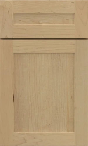 A straight-on sample view of a painted sage green shaker style cabinet door.