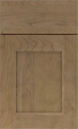 A close-up sample of a light natural cherry wood shaker cabinet door.