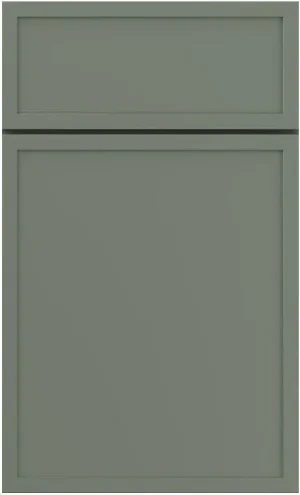 A close-up sample of a classic flat-panel sage green painted cabinet door.